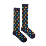 Three Navy Pois Knee Sock