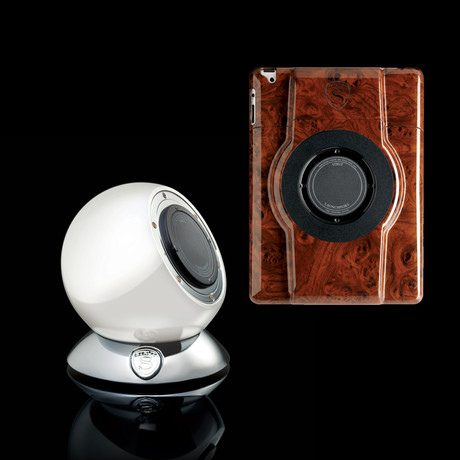 White Pedestal with Burl Wood Case (iPad Air)