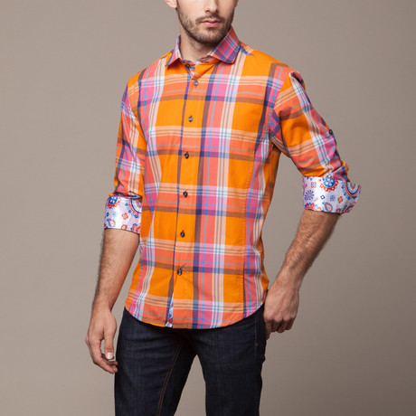 Button Down Shirt // Orange Plaid (M)