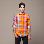 Button Down Shirt // Orange Plaid (M)