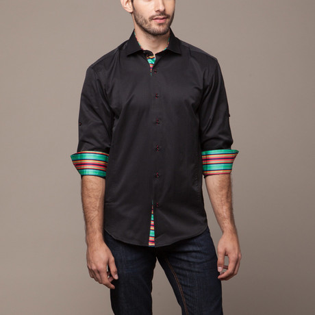 Bespoke // Button Down Shirt // Black + Multicolor Stripe (XL)