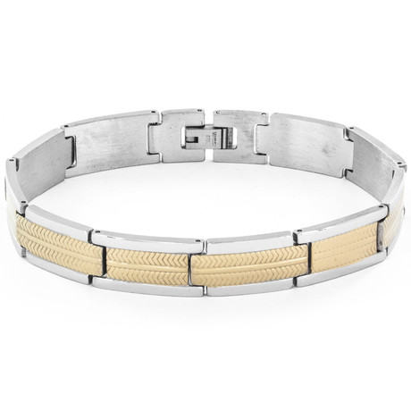 Stainless Steel Chevron Two-Toned Link Bracelet