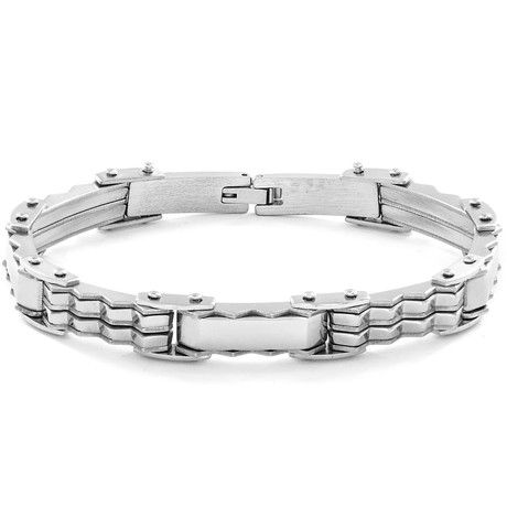 Crucible High Polish Stainless Steel Textured Link Bracelet