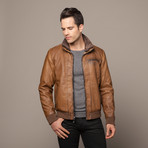 Corey Faux Leather Bomber // Brown (XL)