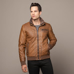 Corey Faux Leather Bomber // Brown (L)