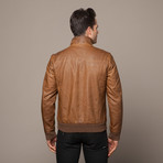 Corey Faux Leather Bomber // Brown (S)