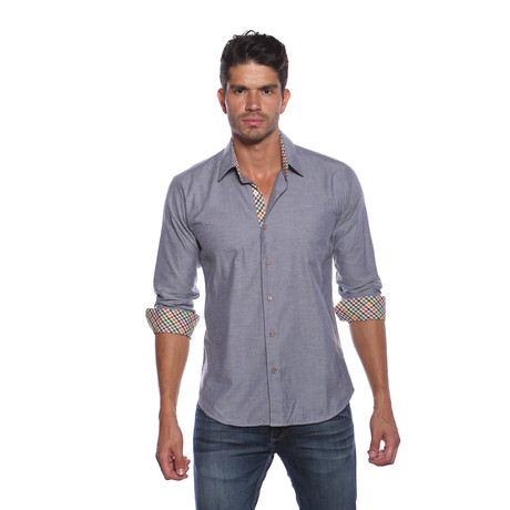 Long Sleeve Button Up Shirt // Denim Blue Nep + Gingham (2XL)