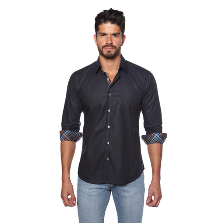 Long Sleeve Button Up Shirt // Midnight Blue + Check (XL)