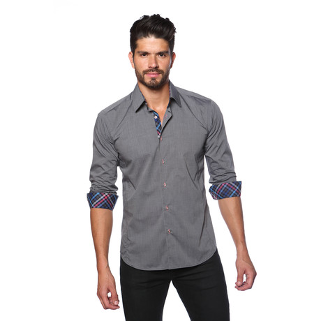 Long Sleeve Button Up Shirt // Grey + Check (M)
