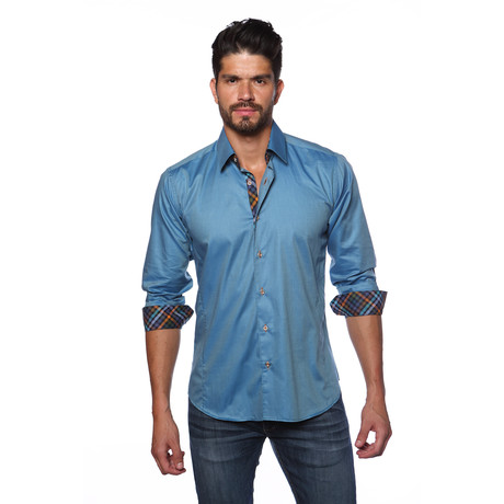 Long Sleeve Button Up Shirt // Teal + Check (S)