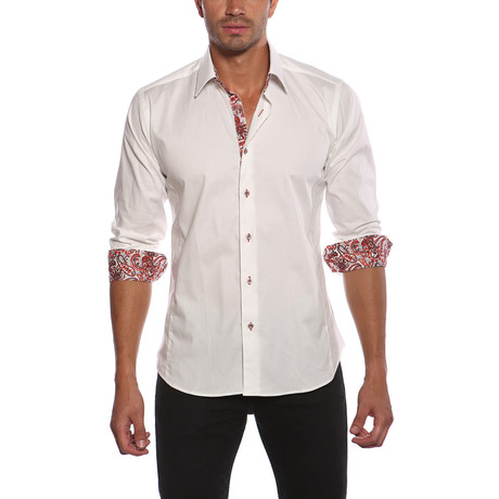 Jared Lang // Long Sleeve Button Up Shirt // White + Paisley (S)