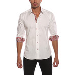 Jared Lang // Long Sleeve Button Up Shirt // White + Paisley (L)