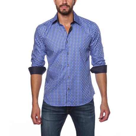 Jared Lang // Long Sleeve Button Up Shirt // Blue Basket Weave (XL)