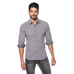 Long Sleeve Button Up Shirt // Grey Geometric + Charcoal (L)