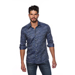 Long Sleeve Button Up Shirt // Navy Camo (L)