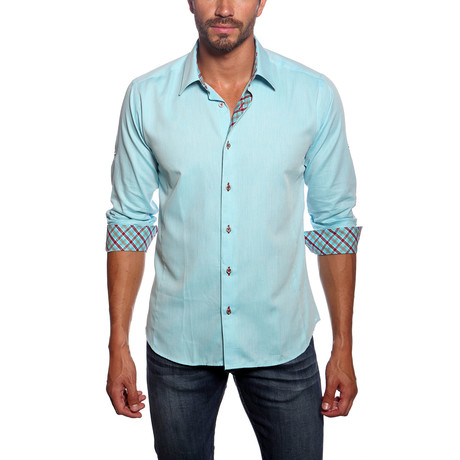 Jared Lang // Long Sleeve Button Up Shirt // Mint + Plaid (S)