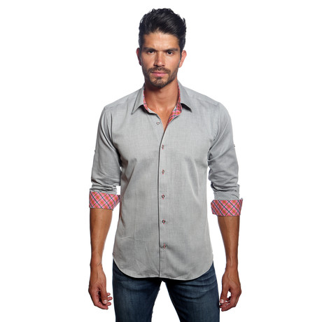 Button Up Shirt // Grey + Red Check (S)