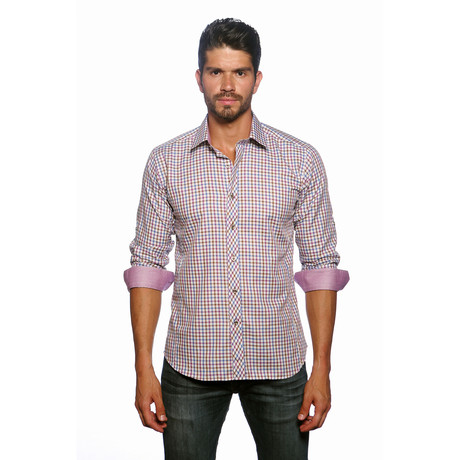 Long Sleeve Button Up Shirt // Multi Gingham + Purple (S)