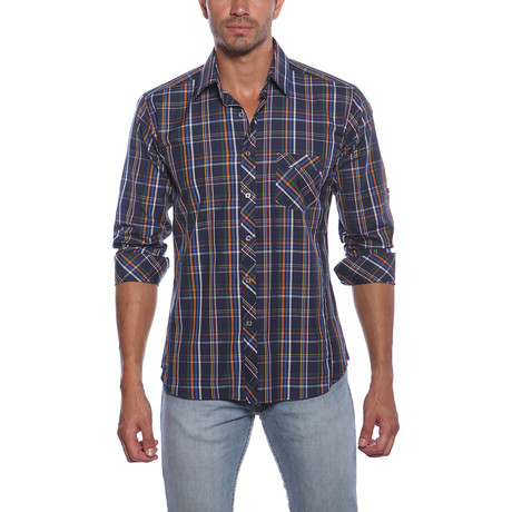 Jared Lang // Long Sleeve Button Up Shirt // Navy Plaid (M)