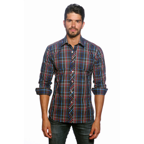 Long Sleeve Button Up Shirt // Navy Check (S)