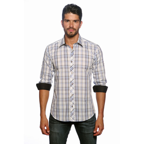 Long Sleeve Button Up Shirt // White Plaid (S)