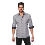 Long Sleeve Button Up Shirt // Grey Plaid + Black (S)
