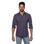 Long Sleeve Button Up Shirt // Navy + Green Plaid (L)