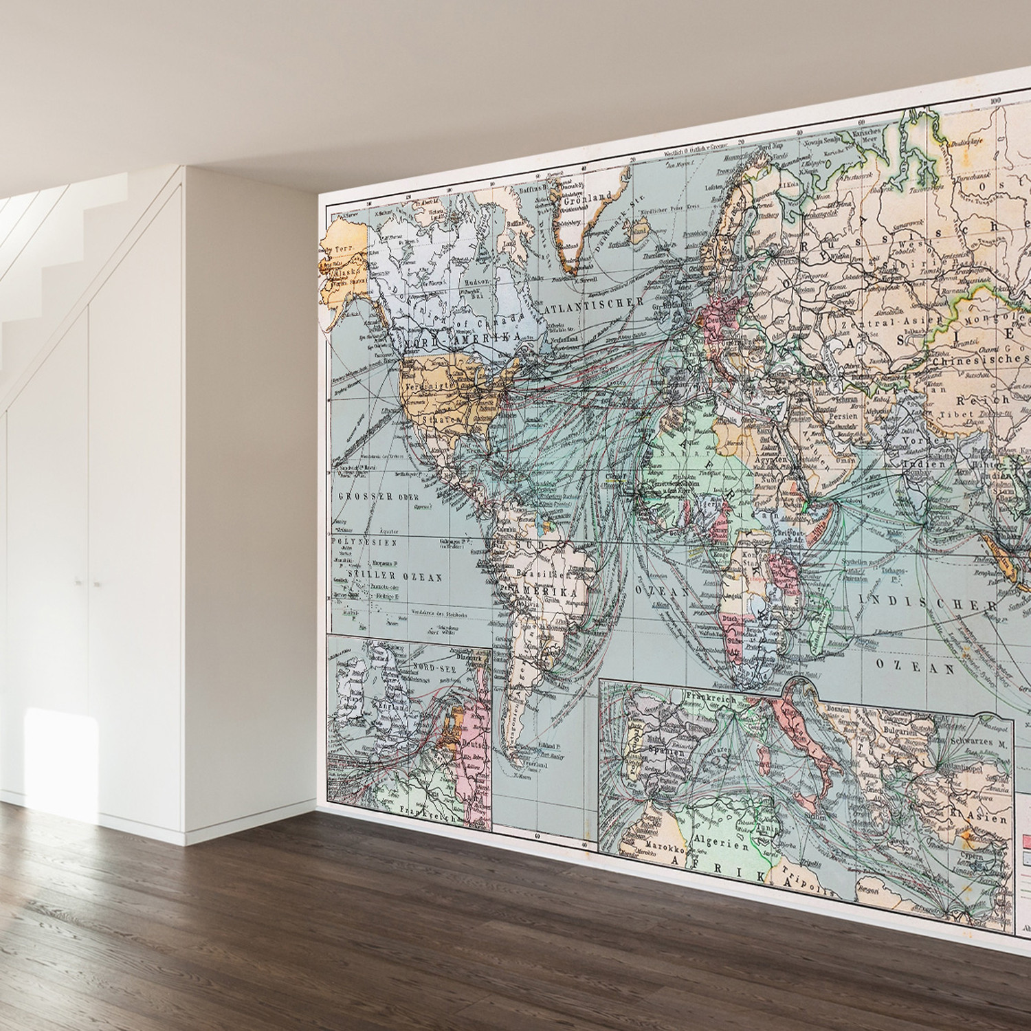 Vintage World Map Wall Mural Decal 100"L X 100"W Walls
