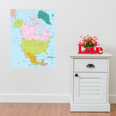 Map of North America Wall Decal (24"L x 30"W)