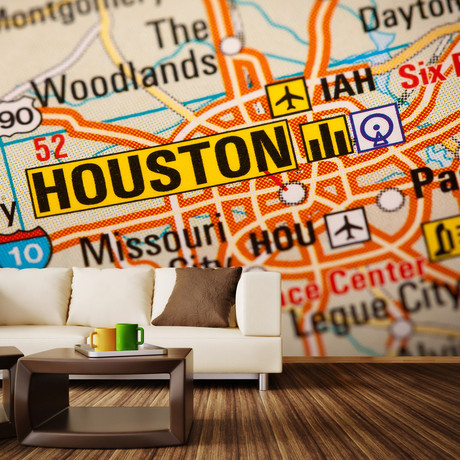 Houston Map Wall Mural Decal (100"L x 100"W)