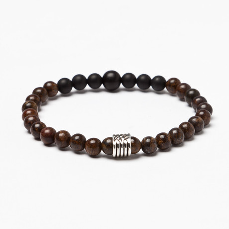 Bronzite + Onyx +Sterling Silver Bead Bracelet (S (7” Wrist))