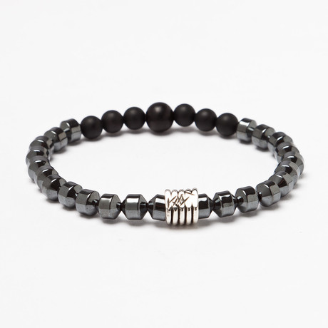 Hematite + Onyx + Sterling Silver Bead Bracelet (S (7” Wrist))