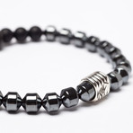 Hematite + Onyx + Sterling Silver Bead Bracelet (L (7.5” Wrist))