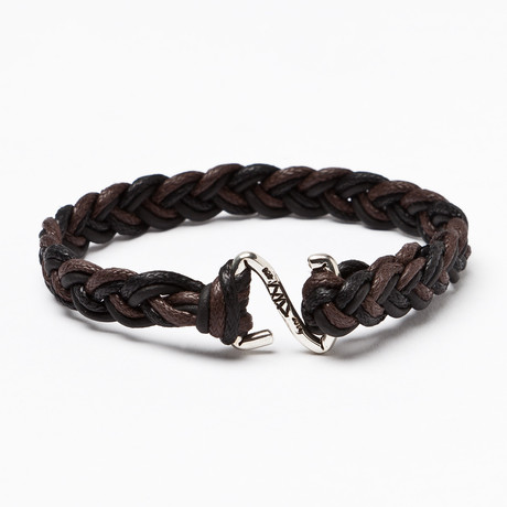 Sterling Silver + Leather Cord Bracelet // Brown (S (7” Wrist))