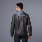 Two-Tone Leather Jacket + Fleece Hood  // Black (M)