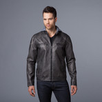 Two-Tone Leather Jacket + Fleece Hood  // Black (L)