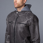 Two-Tone Leather Jacket + Fleece Hood  // Charcoal (L)
