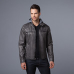 Two-Tone Leather Jacket + Fleece Hood  // Charcoal (S)