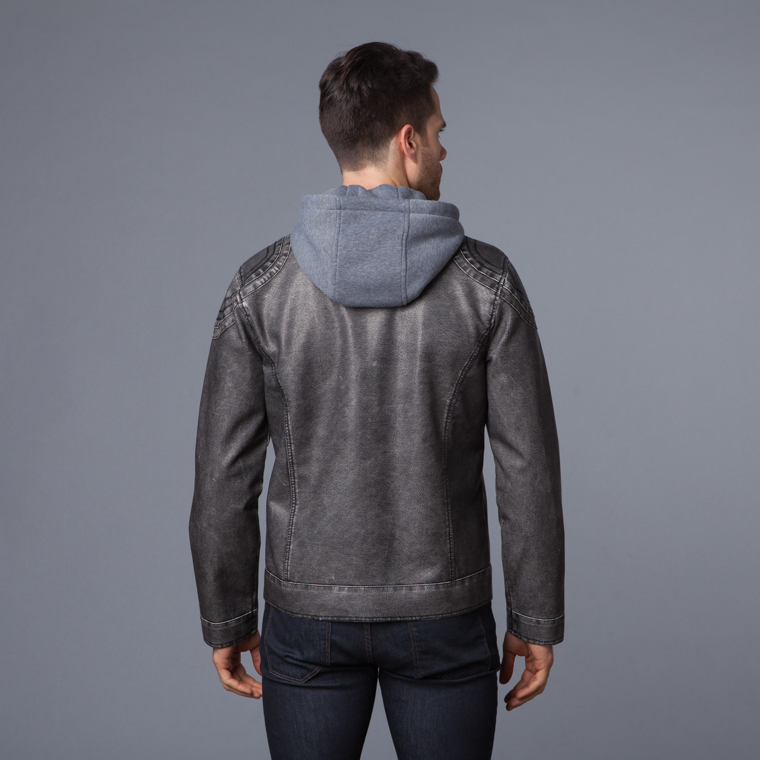 Two-Tone Leather Jacket + Fleece Hood // Charcoal (S) - Urban Republic ...