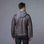 Two-Tone Leather Jacket + Fleece Hood  // Charcoal (L)