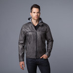 Two-Tone Leather Jacket + Fleece Hood  // Charcoal (S)