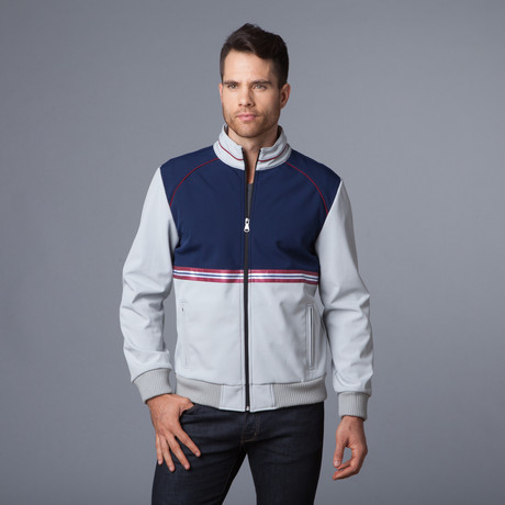 Colorblock Soft Shell Track Jacket // Light Grey + Navy (S)