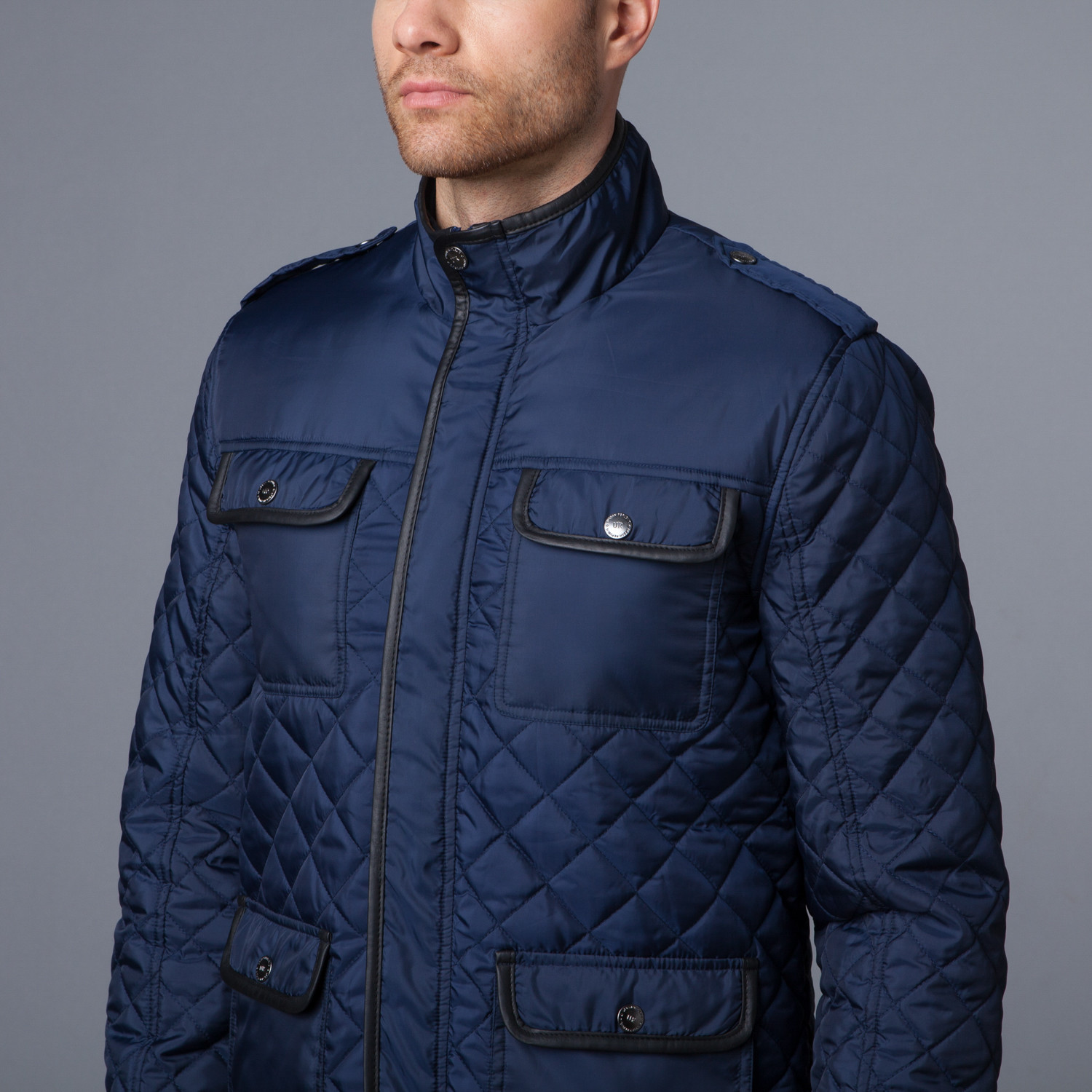Urban Republic // Quilted Jacket + Leather Piping // Navy (S) - Urban ...