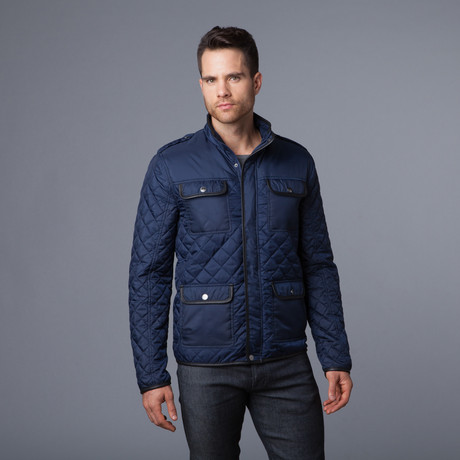 Urban Republic // Quilted Jacket + Leather Piping // Navy (L)