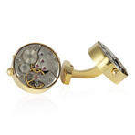 Working Watch Movement Steampunk Cufflinks (Gold)