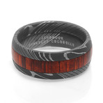 Lashbrook Arbor Damascus Steel Ring With Wood Inlay (Size 7)