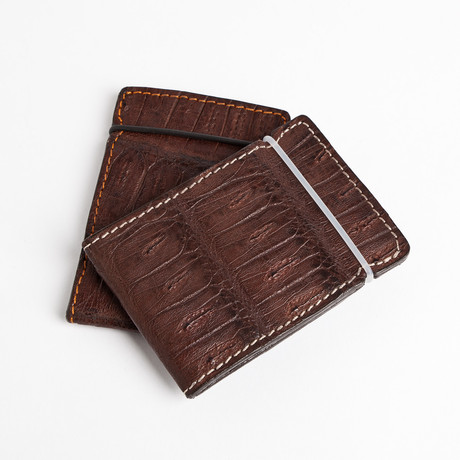Brown Caiman // Cash Cover (Matte Brown with Orange stitch)