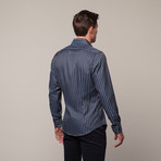 Button Up Shirt // Black + Stone Blue Stripe (L)