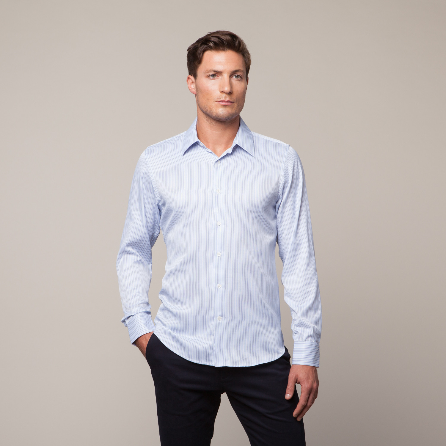 Button Up Shirt // Baby Blue + Pin Stripe (S) - Vitali - Touch of Modern