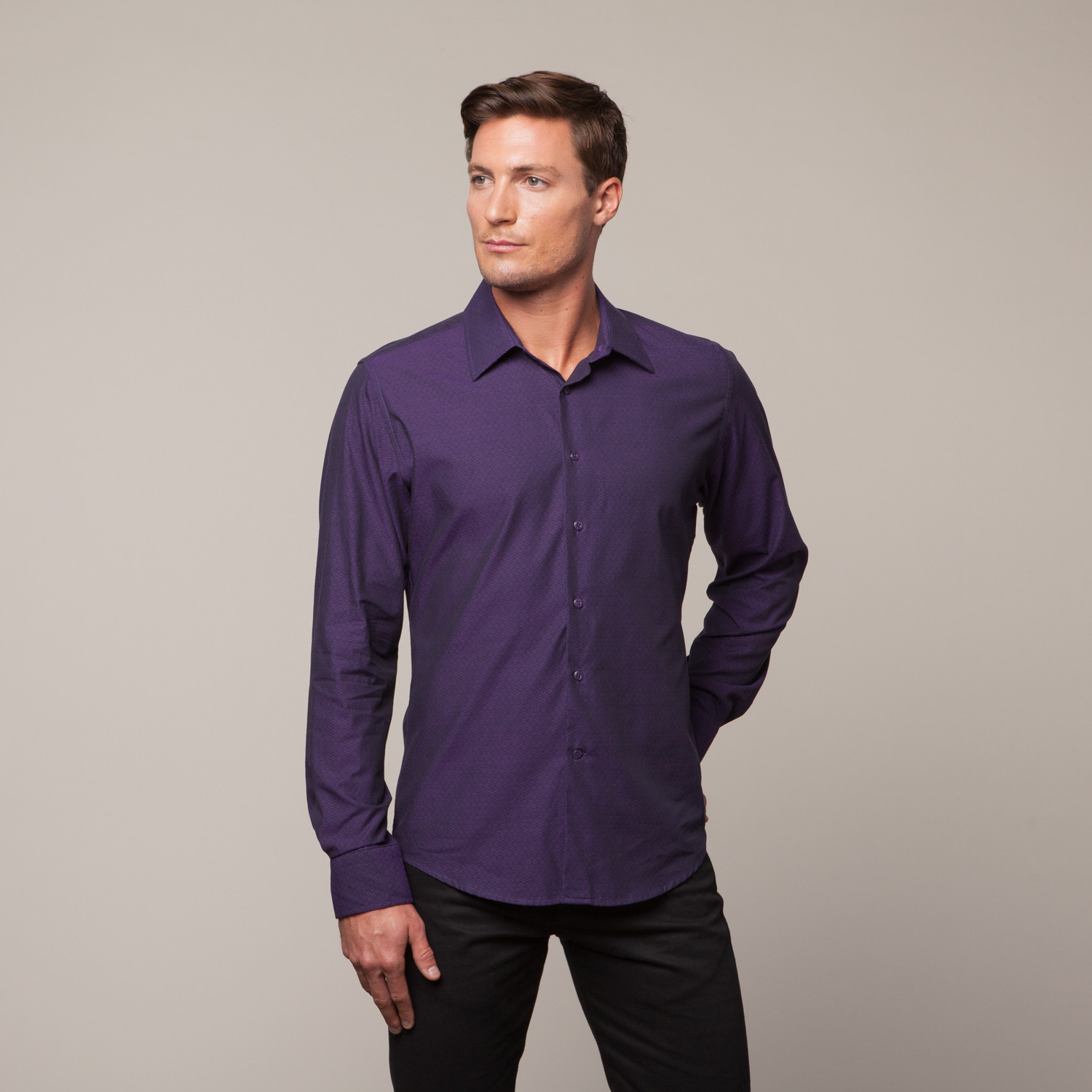 Button Up Shirt // Electric Purple + Circles (L) - Vitali - Touch of Modern
